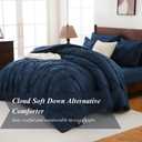 Sheet&Joy King Size Comforter Set, 7-Piece Bed in a Bag, Pintuck Bedding Set for All Season, Includes Comforter, Flat Sheet, Fitted Sheet, Pillowcases and Pillowshams, Navy Blue