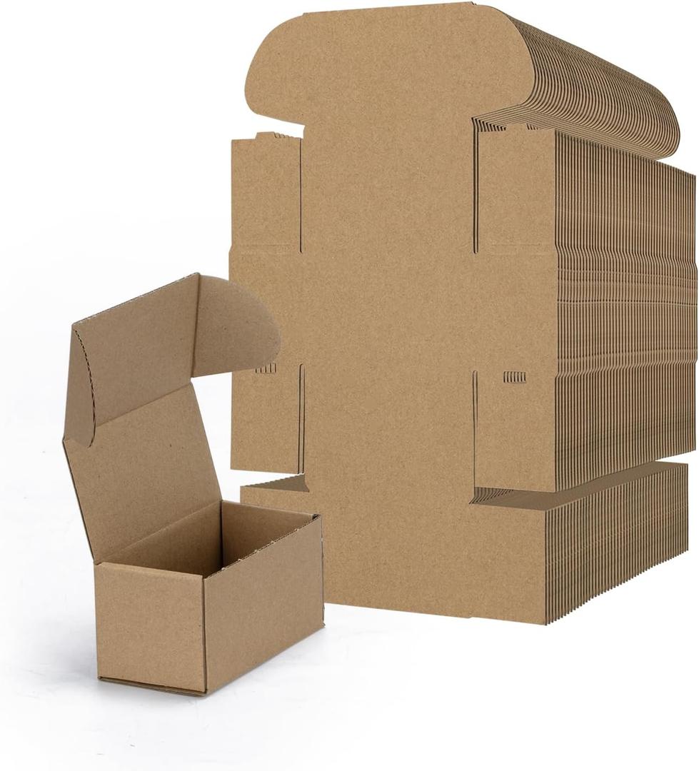 RLAVBL 4.6x2.2x2.2 Small Shipping Boxes Set of 100, Brown Corrugated Cardboard Box, Mailer Box