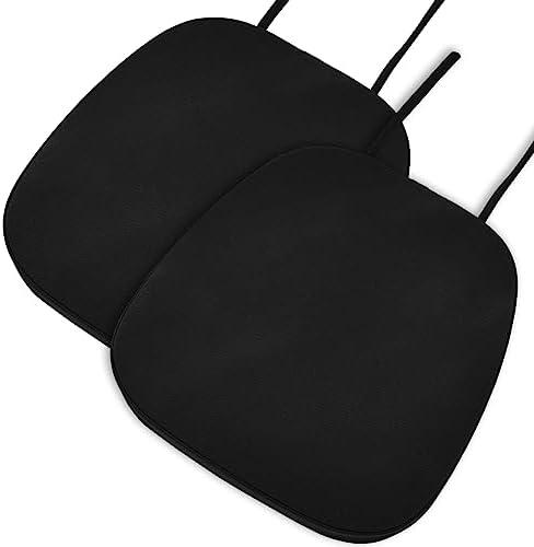 baibu 14In Metal Chair Cushion with Ties, Set of 2 Non-Slip Metal Dining Chair Pads Kitchen Seat Cushions with Machine Washable Cover, 14x14x1.5in, Black