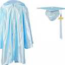FtyFty Shiny Kindergarten Graduation Cap and Gown Set (Blue)