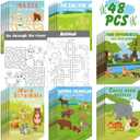 Hungdao 48 Pcs Woodland Animals Mini Activity Books for Boys and Girls, Fun and Games, Challenging Activities Include Mazes, Word Scramble and More Bulk Gifts for Students Party Classroom