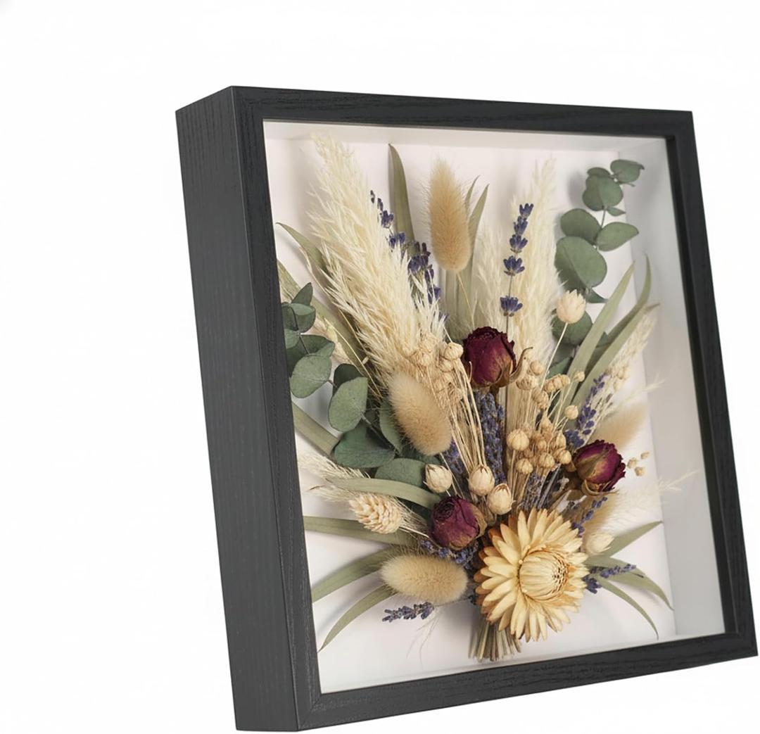 9x9 Shadow Box Frame, 3" Deep Picture Frame with Magnetic Clasp, Memory Box Display Case for Jersey Medal Ticket and 3D Items | Black