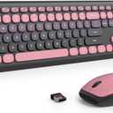 Surmen Black Pink Keyboard and Mouse Wireless Quiet, Full-Size Girly Slient Keyboard Retro Typewriter Low-Noise 2.4GHz for Computer, Desktop, Laptop (110-Heimei Pink)