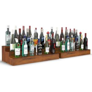 2 Pack Liquor Bottle Stand - 3 Tier Liquor Bar Bottle Display Shelf, Holds 36 Bottles, Real Wood, Easy to Clean, No Installation Required - 24 Inch Each (Dark Walnut)