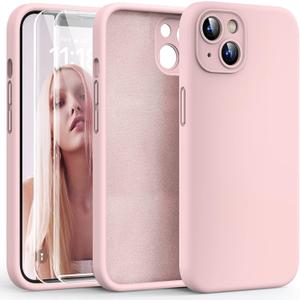 HATOSHI for iPhone 13 Case, Liquid Silicone Upgraded [Camera Protection] with [2 Screen Protectors], Soft Anti-Scratch Microfiber Lining Shockproof Phone Case for iPhone 13 6.1 inch, Chalk Pink