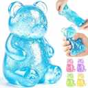 4 x Glitter Bear Squishy Toy, Bear Stress Balls, Squeeze Toys for Kids Adults, Anxiety Relief Sensory Toys Party for Favors Birthday Gifts(A-Blue)