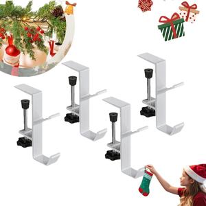 2 in 1 Garland Hangers and Fireplace Stocking Holders, Adjustable No Drill Mantle Hooks for Christmas Xmas Fireplace Garland Mantle for Holiday Home Decoration (white-4PCS)