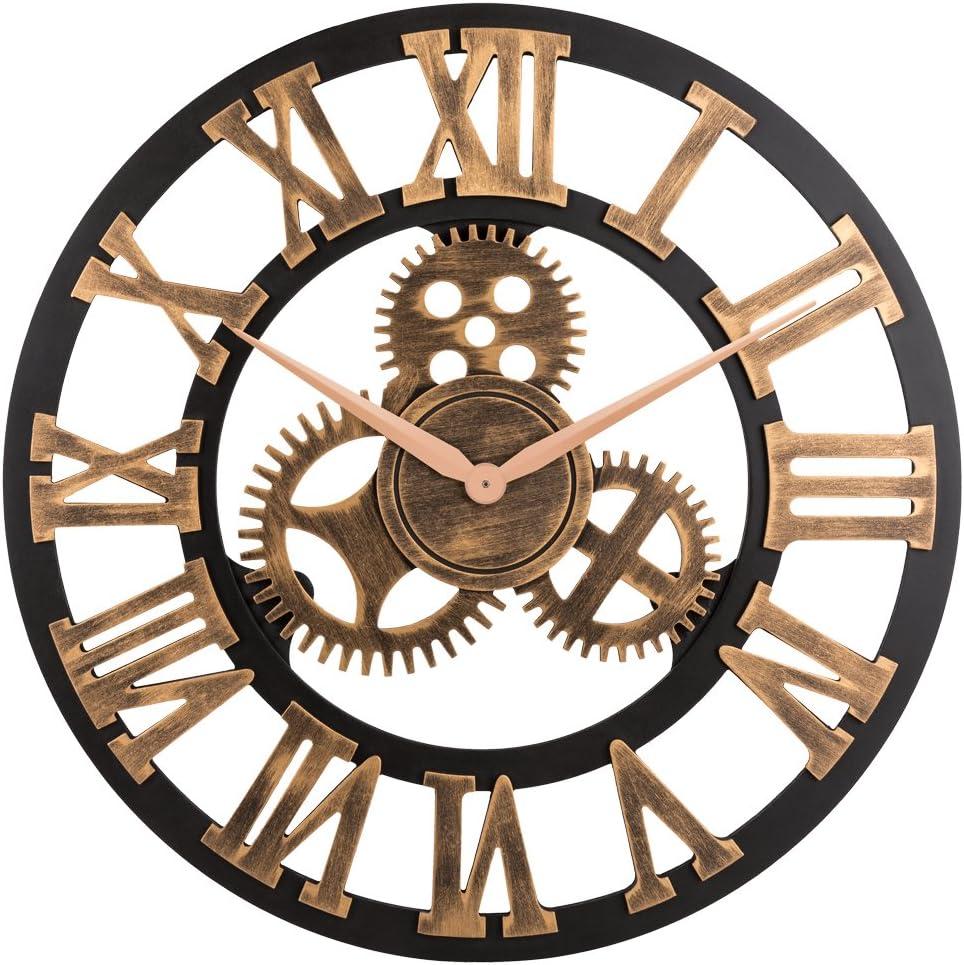 33" Roman Bronze Noiseless Silent Gear Wall Clock - Large 3D Retro Rustic Country Decorative Luxury Art Big Wooden Vintage for House Warming Gift (33 inches, Roman-Anti-Bronze)