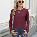 Womens Long Sleeve Tops Round Neck T Shirts Loose Fit Casual Tees Fall Winter Top Basic Clothes 2025