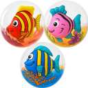 ArtCreativity 3D Fish Beach Balls for Kids, Set of 3, Clear Balls with Colorful Fish Inside, Inflatable Swimming Pool Toys and Aquatic Party Decorations, Underwater Party Supplies and Favors