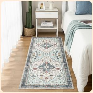 Istana Hallway Runner Rug 2.5x8  White Cream/Blue Entryway Rug -Silk's Soft Touch Runners for Hallways - Stylish Kitchen Runner Rug Non Slip