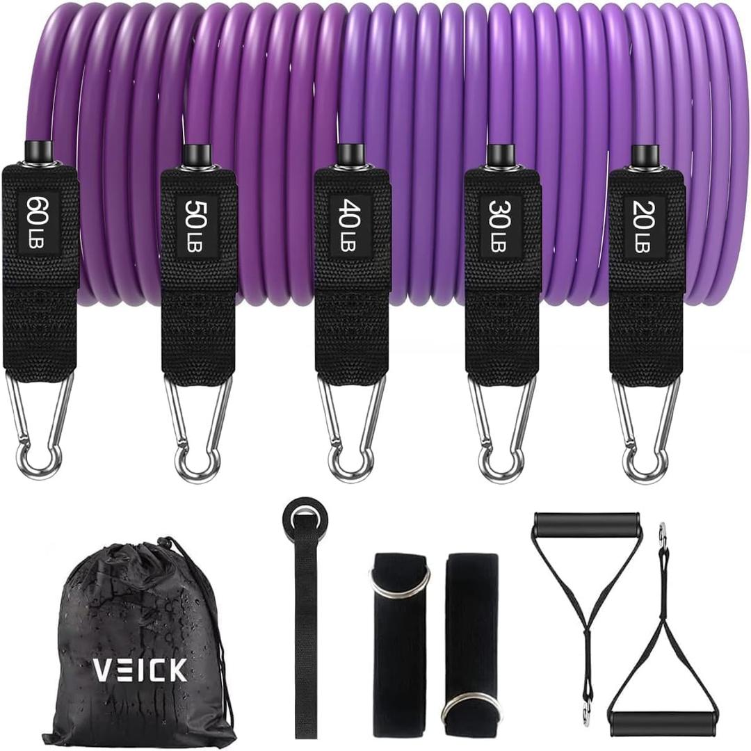 VEICK Resistance Bands, Exercise Bands, Workout Bands, Resistance Bands for Working Out with Handles for Men and Women, Exercising Bands for Fitness Weights Work Out at Home (Purple)