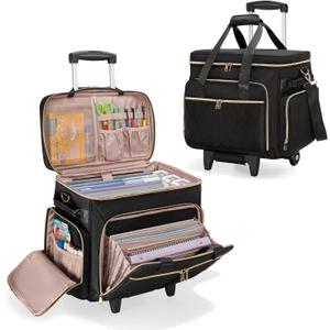 Rolling Teacher Bag with Wheels, Teacher Tote Bag with Detachable Trolley, Fits for 15.6" Laptop(Patent Design) (Black)
