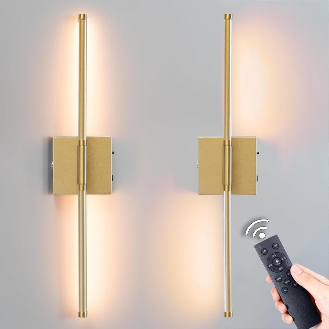 URLIGHTS Battery Operated Wall Sconce Set of 2,Wireless Magnetic Wall Light with 3 Color Lighting, Control Touch Button, Metal Wall Lamp for Bedroom, Living Room Gold, 28 inch