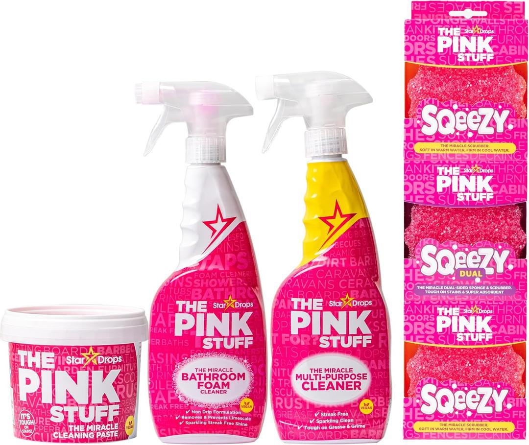 Stardrops  The Pink Stuff Ultimate Cleaning Pack  Miracle Cleaning Paste, Multi-Purpose Spray & Bathroom Foam  Cuts Grease, Removes Stains, Cleans Kitchens, Bathrooms, and More
