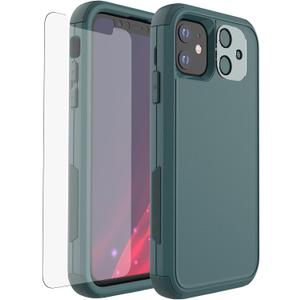 2 x X-belmox Designed for iPhone 11 Case with Screen Protector, 3-Layer Military Grade Drop Tested Shockproof Protective Case, Heavy Duty Hard Back Protection Phone Case for iPhone 11 6.1"-Dark Green