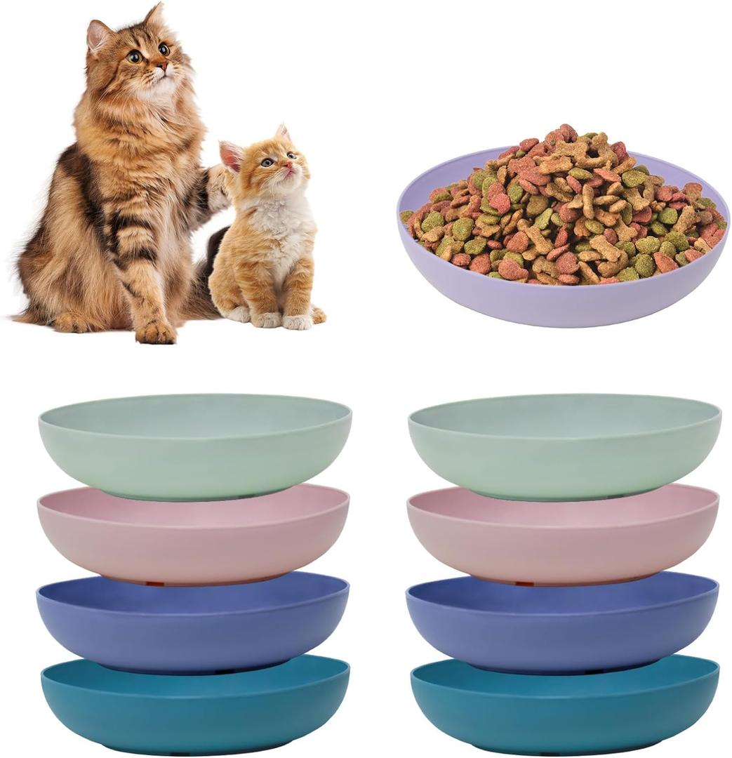 [8 Pack] Cat Dishes Whisker Friendly, Shallow Wide Cat Food and Water Bowl, Durable Wheat Straw Cat Bowls for Indoor Cats (dark color)