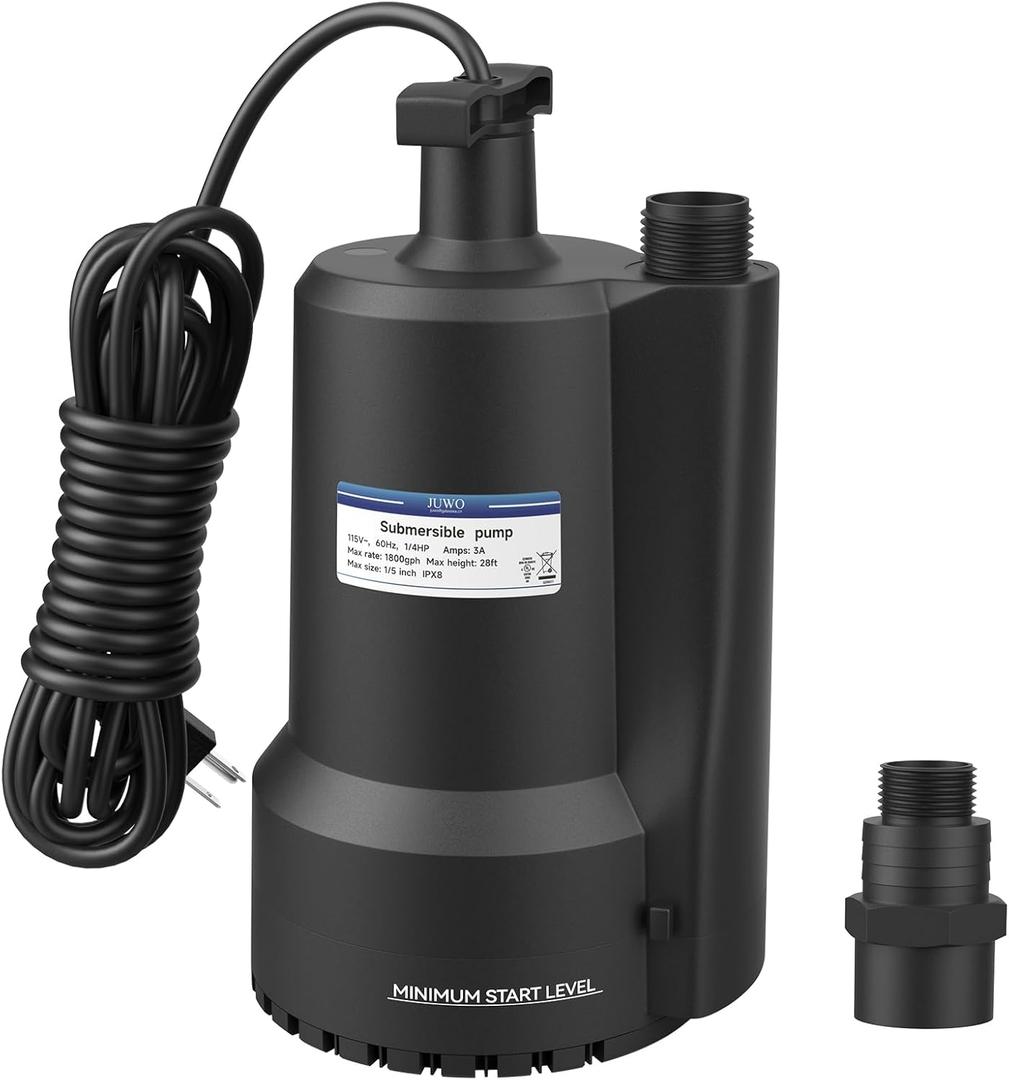Sump Pump, 1/4 HP 1800GPH Submersible Water Pump, Thermoplastic Utility Pump, Water Pump for Pool Draining, Portable Electric Sump Pump for Basement, Pools, Tub, Sewage, Garden Pond Draining
