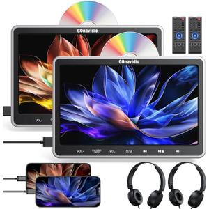 10.1" Dual Car DVD Players for Kids with HDMI Input 2 Headphones Mounting Bracket, Play Same/Different Movies, Last Memory, Region Free, USB SD, Dual Speakers, No Battery(2 DVD Players)