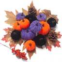 21 PCS Pumpkins Decor Set, 3 Sizes Fake Velvet Pumpkin, Black Purple Orange Small Foam Pumpkin, Autumn Table Centerpiece for Thanksgiving Farmhouse Fall Harvest Halloween Party Decorations
