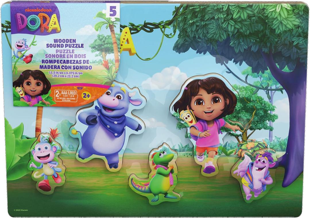Spin Master Games Dora the Explorer Sound Puzzle | Chunky Wooden Dora Puzzle with Sounds From the Show, Place Character Pieces to Trigger Sound, 5 Puzzle Pieces, Ages 3 & Up