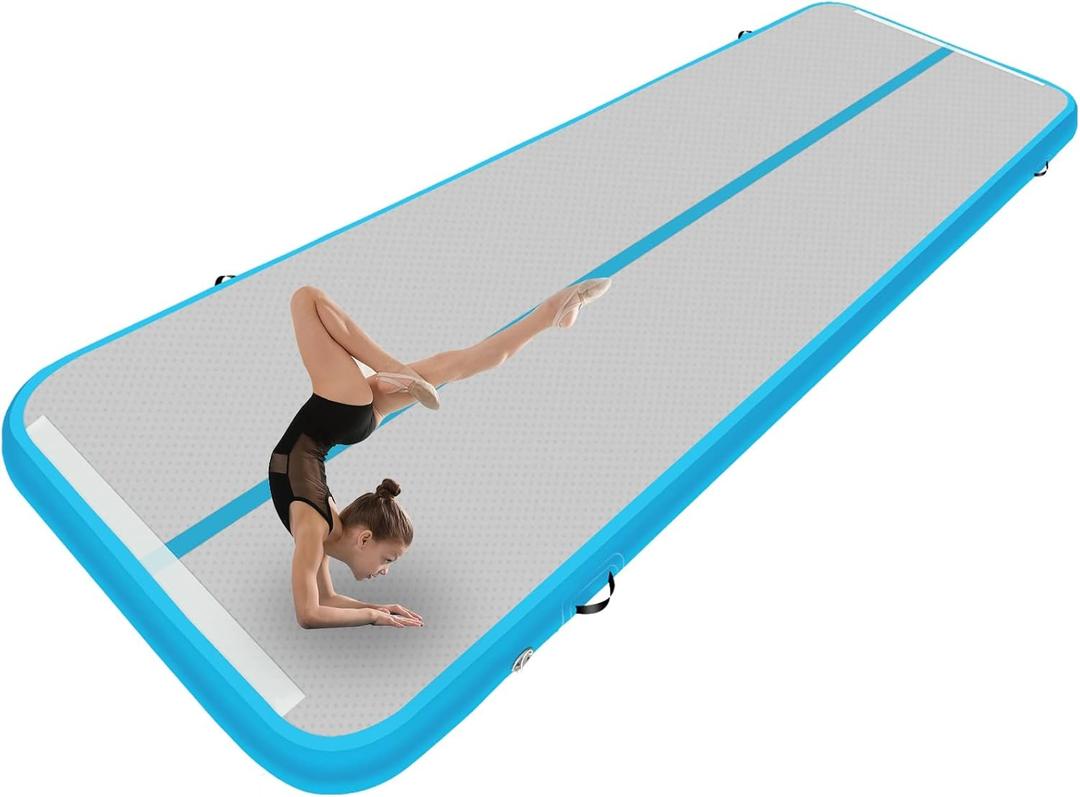 Inflatable Air Gymnastics Mat 10ft Tumbling Mat with Electric Pump 4.3ft Extra Wide 4 Inches Thich Tumble Track for Home Use/Training/Cheerleading/Yoga/Water (Blue)
