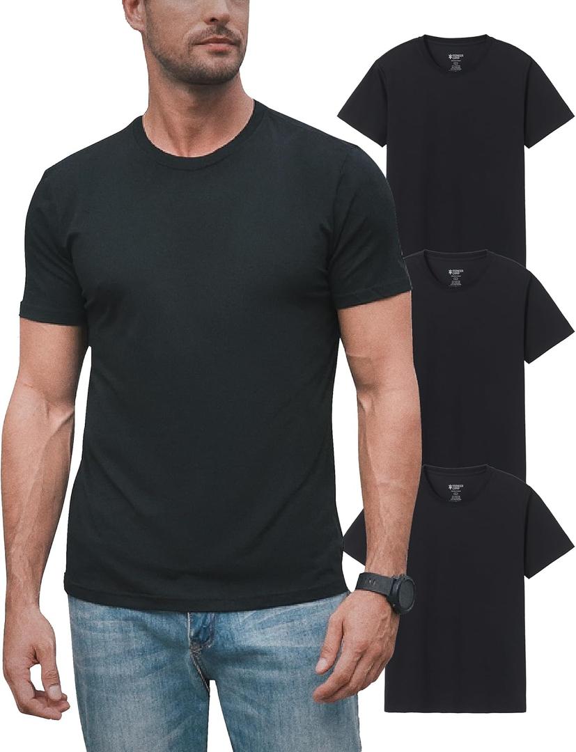 Pioneer Camp Mens Bamboo Viscose T Shirt Ultra Soft Plain Tshirts for Men Cooling Crew Neck Casual Basic Tee Shirt Undershirt (Large, 3-pack Essential - Black)