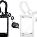 White Black Photocard Holder Keychain ID Badge Holder Slide Cover Photo Card Holder ID Holder Film Photocard Keychain ID Card Holder Retro Photo Card Holder Keychains Badge Holders Office Supplies