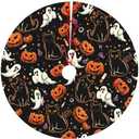 Halloween Tree Skirt 36" Halloween Cat Pumpkin Ghost Tree Skirts Tree Mat for Halloween Christmas Xmas Festive Party Yard Decorations Indoor Outdoor Ornaments