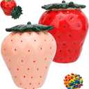 AKAZA 2 Pack Strawberry Decor Storage Jars, 12 Oz Ceramic Cookie Containers With Airtight Lids - Cute Sugar Canisters Set For Candy, Coffee Beans, Flour, Tea, Spices, Kitchen Counter Decor