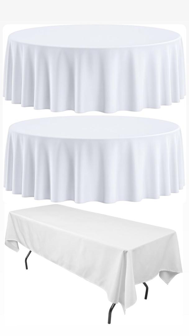 3 Pack White Tablecloths - Stain Resistant and Washable Table Clothes, Polyester Fabric Table Covers for Wedding, Party, Banquet, Formal Events, 2 Round and 1 Rectangle Tablecloths