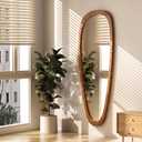 EOGOW Asymmetrical Mirror,60" x 22" Unique Irregular Mirror Wall-Mounted Decor for Living Room Bathroom Bedroom Vanity Entryway Hallway(Natural Wooden)
