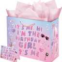 Vichona I'm The Birthday Girl Gift Bag for Girls, Pink Happy Birthday Party Decorations Gift Bag Card for Daughter Granddaughter Friends