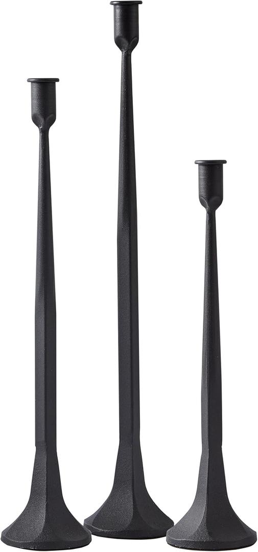 Denique Iron Taper Candle Holder Set of 3, Black Candlestick Holders 19.317 14 Heightening Decorative Candle Stand Set for Wedding, Dining Table, Home Decoration (Black)