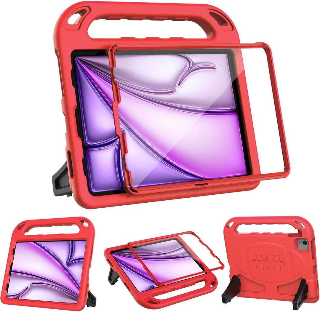 BMOUO Kids Case for iPad Air 11 inch M4 (2026)/M3 (2025)/M2 (2024), iPad Air 5th/4th Generation Case 10.9" (2022/2020), Shockproof Handle Stand iPad Air 11" M4/M3/M2/Air 5th/4th Gen Case, Red