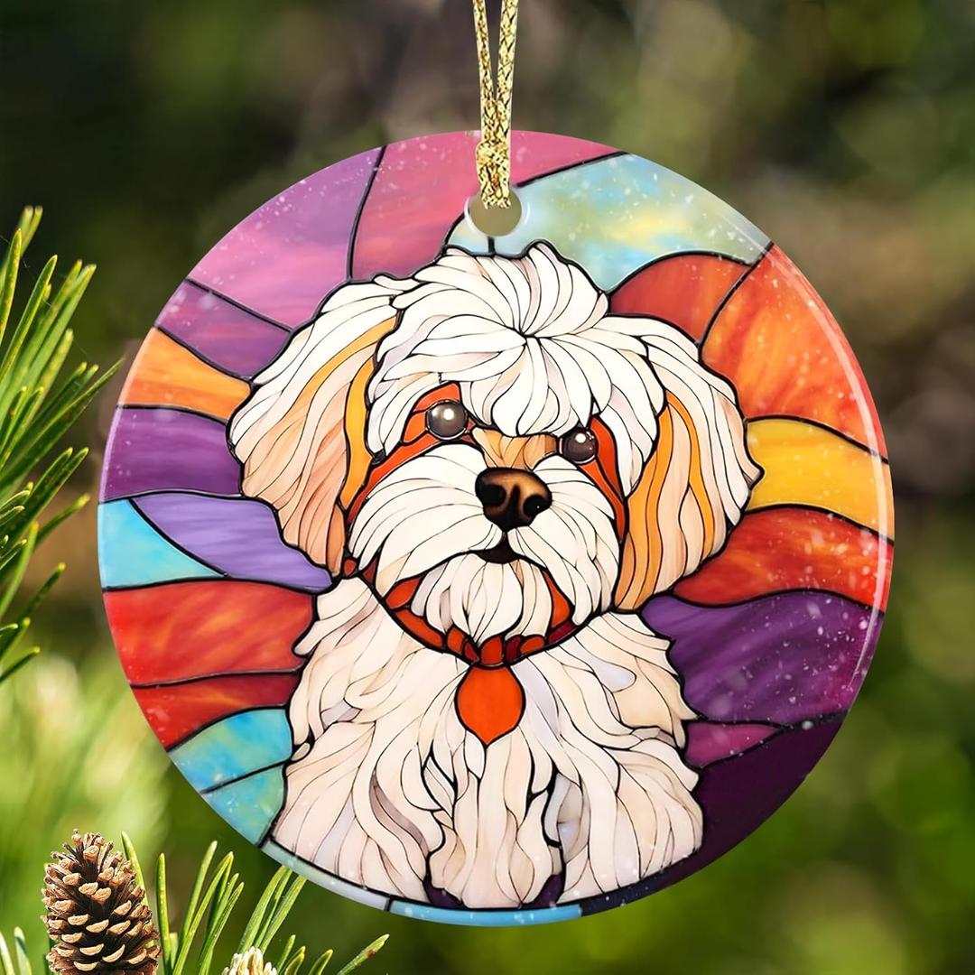 Bichon Christmas Ornament 2025, Acrliy Personalized Christmas Ornaments Hanging Accessories Outdoor Indoor Decor for Kids Family Friends Colleaguesr