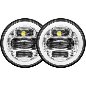 2024 New 4.5" inch LED Passing Lights Fog Lamps Driving Light DRL White Halo DOT Kit for Motorcycle Auxiliary Light Bulb Projector Driving Lamp Chrome