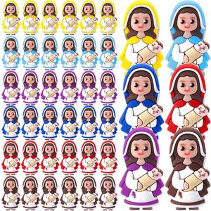 50 Pcs Mini Virgin Mary Figurines Mother Mary Holding Jesus Hide and Seek Figures for Sunday Easter Eggs Stuffers Baptism Gift (Multicolor)