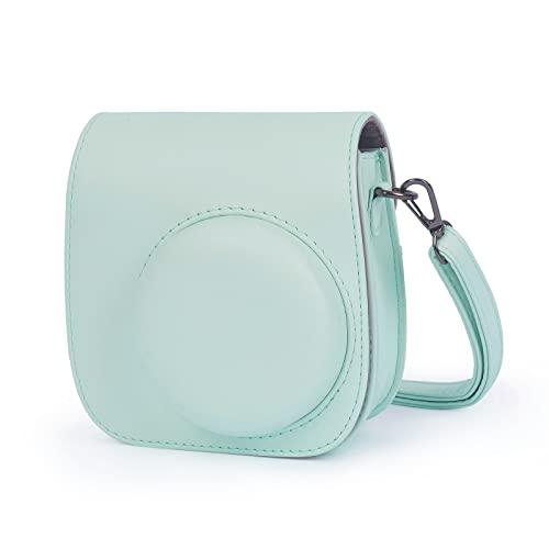 Phetium Instant mini 12 Camera Protective Case Compatible with Instax Mini 12 11,PU Leather Bag with Pocket and Adjustable Shoulder Strap (Mint Green)