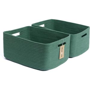 Large Storage Baskets for Shelves, Closet Organizers Bins for Clothes Blanket Towels, Baby Nursery, Toy Baskets Box, Woven Rope Baskets, 17 x 13 x 7.5, 2 Packs Green Large Storage Baskets for Shelves, Closet Organizers Bins for Clothes Blanket Towels, Baby Nursery, Toy Baskets Box, Woven Rope Baskets, 17 x 13 x 7.5, 2 Packs Green