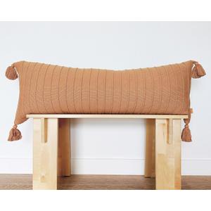 Baked Clay Ribbed Lumbar Pillow Cover 14x36 Cotton Knit with Tassels, Cozy Accent for Bed, Couch, or Entry Bench Baked Terracotta