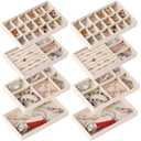 Afnkiom Jewelry Trays,Velvet Stackable Organizer Trays,Drawer Inserts Jewelry Display Case For Rings Stud Necklaces Earring Organizer Tray for Women Girls-8 Pack (Beige)