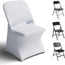 Trlyc Spandex Folding Chair Covers 30 Pcs Universal Fitted Stretchy Dining Chair Slipcovers for Wedding Party Banquet Flat-Front Chair Cover (White)