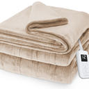 Sunbeam Electric Royal Posh Velvet Heated Blanket, 12 Heat Settings, 12-Hour Selectable Auto Shut-Off, Fast Heating, Warm and Lush, Champagne Color, Twin, 84" x 62"