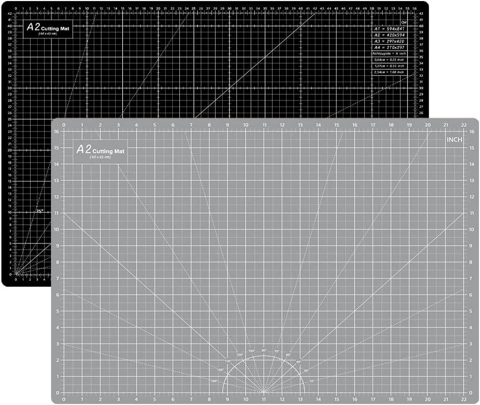 HEADLEY TOOLS 18" x 24" Thickened Self Healing Cutting Mat, A2 Rotary Cutting Sewing Mat for Crafts, Double Sided 5-Ply Table Cutting Board for Fabric Quilting Leather Arts Hobby Project, Grey/Black, 23.6"L x 17.7"W