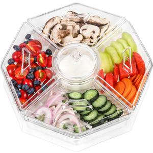Ice Serving Lazy Susan, Chilled Food Containers with 4 Removable Dishes and Smooth Rotating Tray, Condiment Server with Separate Lids, for Bar Accessories, Fruit, Salad, Taco, Party Garnish