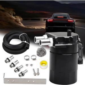 Upgraded Baffled Oil Catch Can Kit Oil Separator Catch Can Aluminum with 3/8" Strengthened NBR Fuel Line Black 400ml