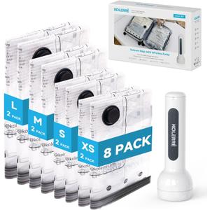 Travel Vacuum Bags with 2026 Lastest Wireless Pump, 8 Pack-4 Sizes Space Saver Vacuum Storage Bags for Luggage and Suitcase, Compression Bags for Packing, Vacuum Seal Bags for Clothing Travel