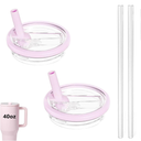 2 Pack 40 oz Tumbler Flip Straw Lid Replacement fit for HydroJug, Spill Proof Splash Resistant Tumbler Lids,Reusable Leak Proof Tumbler Cover for Cup Accessories (Pink)