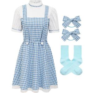 Halloween Costume Women,Adults Basket Dress Socks Hair Bows Book Storybook Character Sexy,  Large